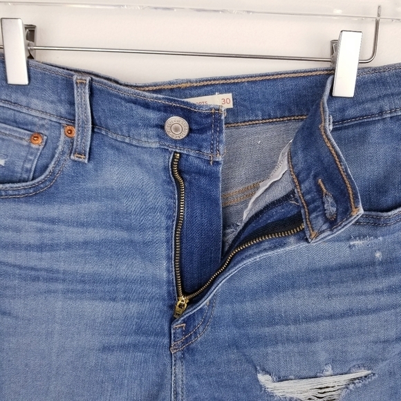 Levi's Distressed High Rise Raw Edge Denim Jean Shorts - Picture 4 of 7